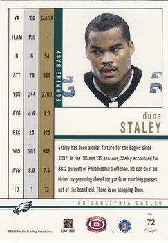 2001 Pacific Dynagon #72 Duce Staley Back