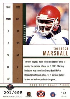 2001 Pacific Dynagon #141 Torrance Marshall Back