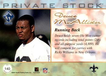 2001 Pacific Private Stock #140 Deuce McAllister Back