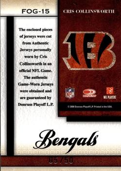 2008 Leaf Certified Materials - Fabric of the Game Position #FOG-15 Cris Collinsworth Back