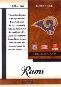 2008 Leaf Certified Materials - Fabric of the Game Position #FOG-62 Rosey Grier Back