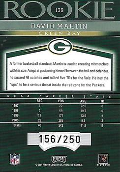2001 Playoff Honors #139 David Martin Back