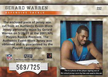 2001 Playoff Honors #232 Gerard Warren Back