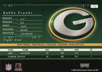 2001 Playoff Preferred #72 Bubba Franks Back
