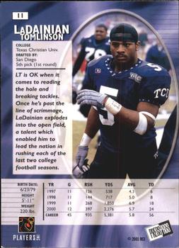 2001 Press Pass SE #11 LaDainian Tomlinson Back