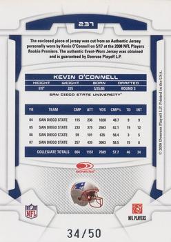 2008 Leaf Rookies & Stars - Rookie Jersey Jumbo Swatch #237 Kevin O'Connell Back