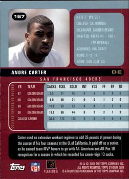 2001 Stadium Club #167 Andre Carter Back