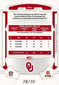 2008 Leaf Rookies & Stars - Rookie Patch Autographs College #241 Malcolm Kelly Back