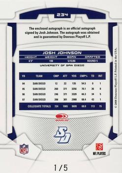 2008 Leaf Rookies & Stars - Rookie Patch Autographs College Emerald #234 Josh Johnson Back