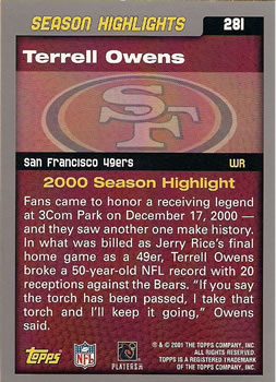 2001 Topps #281 Terrell Owens Back