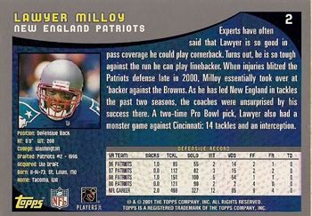 2001 Topps #2 Lawyer Milloy Back