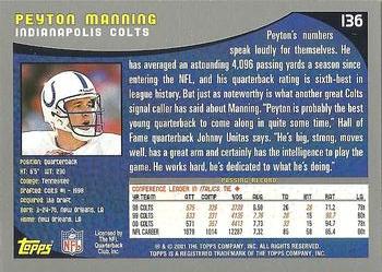 2001 Topps #136 Peyton Manning Back