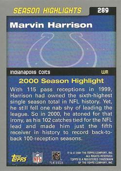 2001 Topps #289 Marvin Harrison Back