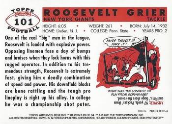 2001 Topps Archives Reserve #69 Roosevelt Grier Back
