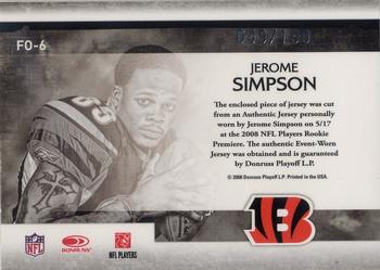 2008 Leaf Rookies & Stars Longevity - Freshman Orientation Materials Jerseys #FO-6 Jerome Simpson Back