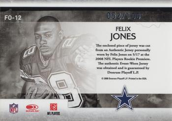 2008 Leaf Rookies & Stars Longevity - Freshman Orientation Materials Jerseys #FO-12 Felix Jones Back