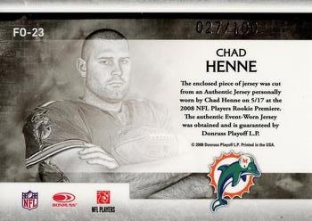 2008 Leaf Rookies & Stars Longevity - Freshman Orientation Materials Jerseys #FO-23 Chad Henne Back