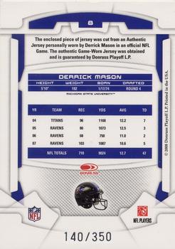 2008 Leaf Rookies & Stars Longevity - Materials Ruby #8 Derrick Mason Back