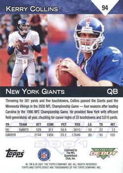 2001 Topps Debut #94 Kerry Collins Back