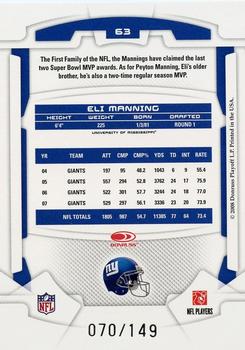 2008 Leaf Rookies & Stars Longevity - Sapphire #63 Eli Manning Back