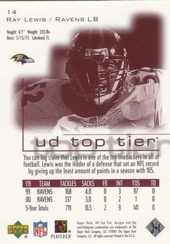 2001 Upper Deck Top Tier #14 Ray Lewis Back