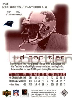 2001 Upper Deck Top Tier #192 Dee Brown Back