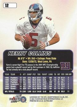 2001 Ultra #12 Kerry Collins Back
