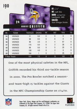 2001 Upper Deck Victory #190 Robert Griffith Back
