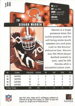 2001 Upper Deck Victory #388 Gerard Warren Back
