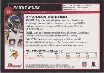 2002 Bowman #60 Randy Moss Back