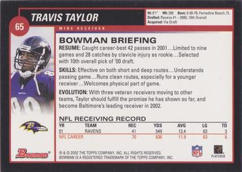 2002 Bowman #65 Travis Taylor Back