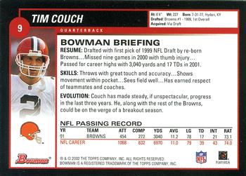 2002 Bowman #9 Tim Couch Back