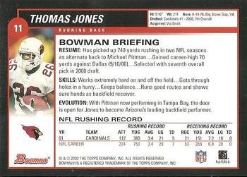 2002 Bowman #11 Thomas Jones Back