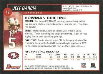 2002 Bowman #17 Jeff Garcia Back