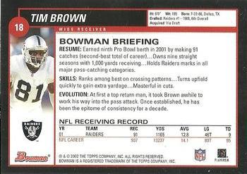 2002 Bowman #18 Tim Brown Back