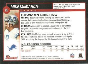 2002 Bowman #25 Mike McMahon Back
