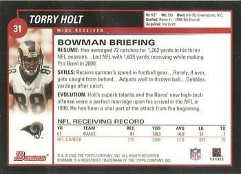 2002 Bowman #31 Torry Holt Back