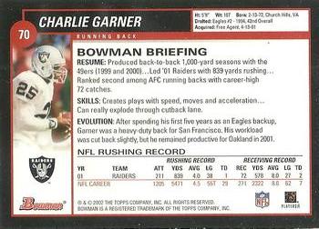 2002 Bowman #70 Charlie Garner Back