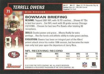 2002 Bowman #71 Terrell Owens Back