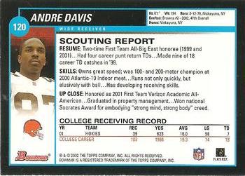 2002 Bowman #120 Andre Davis Back