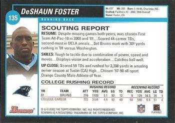 2002 Bowman #135 DeShaun Foster Back