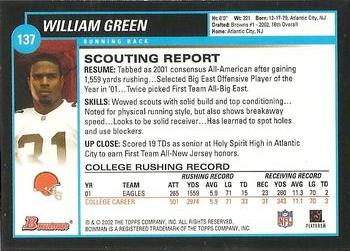 2002 Bowman #137 William Green Back