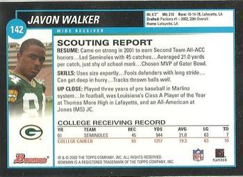 2002 Bowman #142 Javon Walker Back