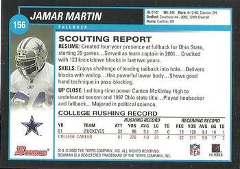 2002 Bowman #156 Jamar Martin Back