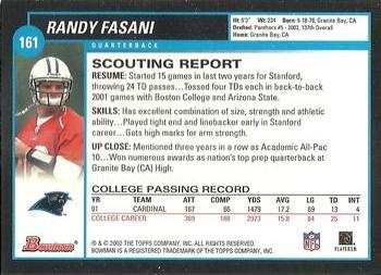 2002 Bowman #161 Randy Fasani Back