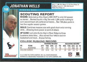 2002 Bowman #168 Jonathan Wells Back