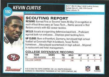 2002 Bowman #192 Kevin Curtis Back