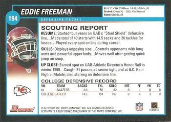 2002 Bowman #194 Eddie Freeman Back