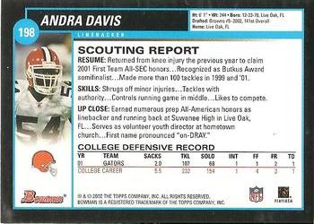 2002 Bowman #198 Andra Davis Back