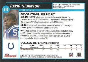2002 Bowman #216 David Thornton Back